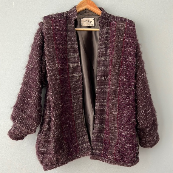 Vintage Jackets & Blazers - Nikos • Vintage 70s-80s Handwoven Art Knit Purple Sweater Blazer Jacket One Size